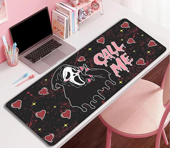 Call Me Mouse Pad Ghostface Desk Pat,Mouse Mat Large Desk Mat for Desktop,Stitched Edges Non-Slip Waterproof Rubber Base Mous Mat for Office Computer Keyboard Laptop and Home(27.5X11.8 in)