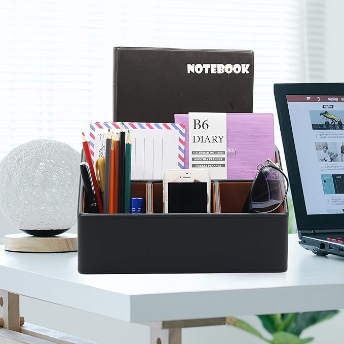 Desk Organizer, Mail Organizer Countertop, Bills Organizer, Mail Sorters, Magazine Holder, Desk Organizer and Accessories for Office Supplies, Brown, Black