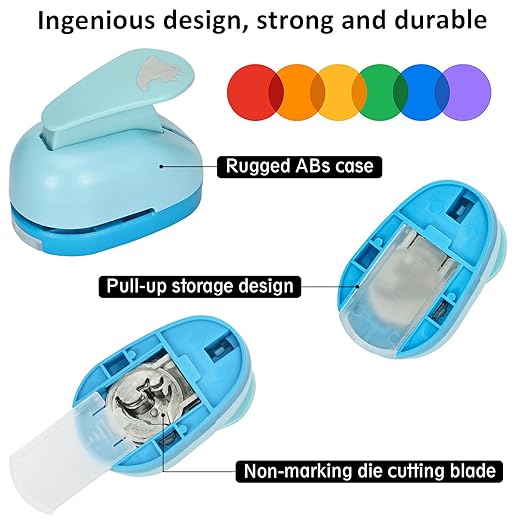 Craft Punches 8 Pack with 6 Sticker Paper, 1inch Hole Punch Shapes Medium Paper Shape Punches for Paper Craft DIY Scrapbooking