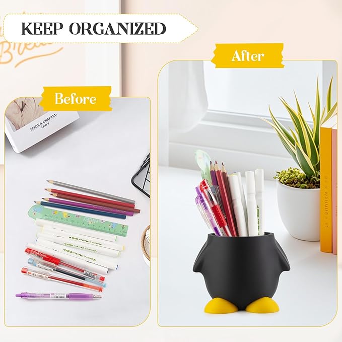 Creative Cute Penguin Pen Pencil Holder, Pen Holder for Desk Office Decor Makeup Brush Holder Kitchen Storage Cup Ideal Gifts for Boys Girls