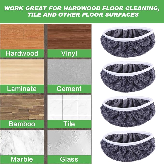 Reusable Microfiber Mop Pads Dry Sweeping Cloths Compatible with Swiffer Sweeper Mop Wet Mopping Cloths Refill for Mopping Floors (4 Pack, Mop is not Included)