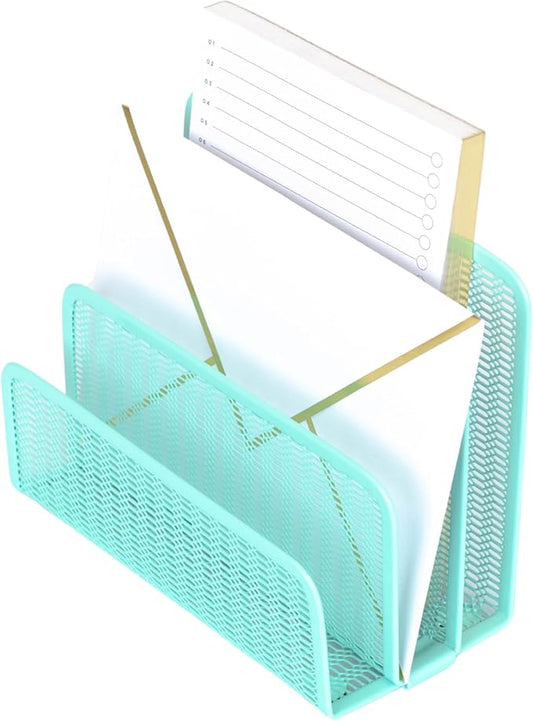 Blu Monaco Aqua Metal Mesh Letter Sorter – 3-Slot Mail Organizer for Desk, Office & Home – Space-Saving Vertical Mail Holder for Envelopes, Documents & Files – Modern Desk Organizer