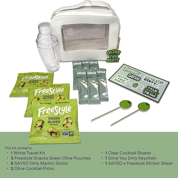 SAYSO: On-the-Go Dirty Martini Kit | Infuses with Cold Water & Spirits for a Premium Craft Cocktail or Mocktail | for Dirty Martini Lovers