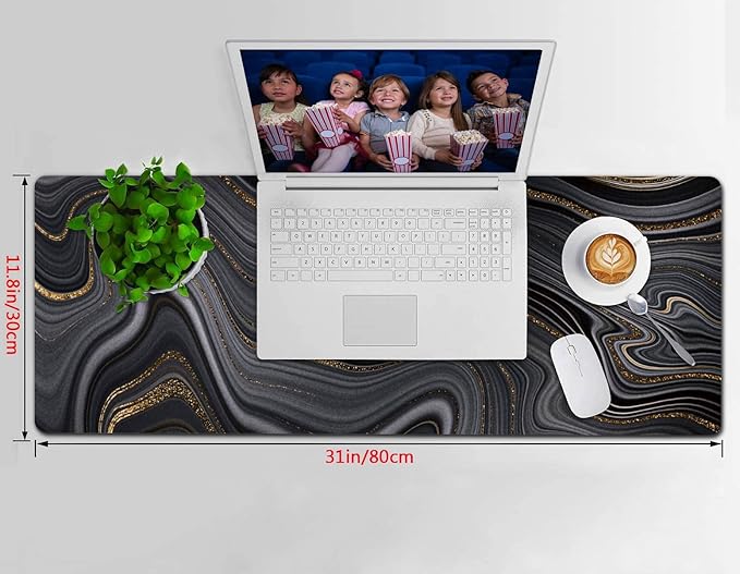 Extended Gaming Mouse Pad (31.5 X 11.8 in), Large Non-Slip Rubber Base Mousepad,Keyboard Mouse Mat Desk Pad for Work, Game, Office, Home - Black Rose Gold Marble, MOU-03