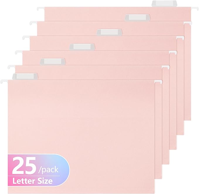 Hanging File Folders,25 Pack Reinforced Hang Folders Letter Size,Adjustable 1/5-Cut Tabs,Designed for Bulky Files,Filing Cabinet(7611U)