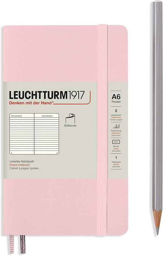 LEUCHTTURM1917 - Notebook Softcover Pocket A6-123 Numbered Pages for Writing and Journaling (Ruled, Powder)