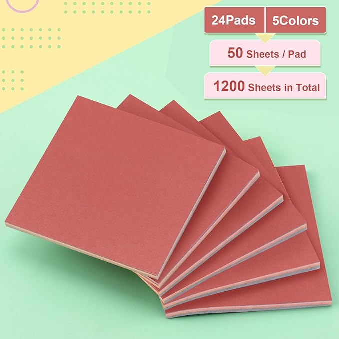 Thenshop 24 Packs Sticky Notes 3x3 Bulk Gradient Colorful Self Stick Note Pads Paper Memo for Office School Notebook Supplies 50 Sheets Pad (Morandi Color)