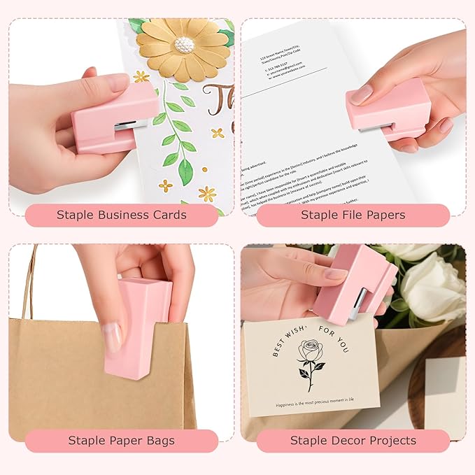 Mini Stapler - Small Cute Desk Staplers - 25 Sheet Capacity with 830 Staples and Staple Remover, Desktop Stapler for Office, School, Home, Pink