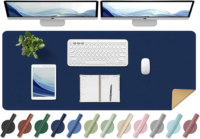 Large Desk Pad, 47.2'' x 23.6'', Office Desk Mat, Computer Mat for Desk, Leather Desk Pad Protector, Sewing Desk Blotter, Desktop Writing Pad for Office/Home/Decor Dark Blue
