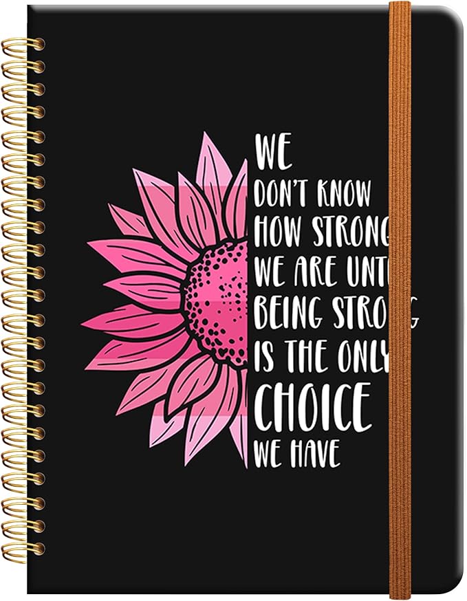 Ruled Spiral Writing Notebook,A5 Hardcover Lined College Journal for Women Lady Girl,Strong Twin-Wire Binding with Premium Paper,8.4" X 6",Perfect for School,Office,Home Gifts(Sunflower Breast Cancer)