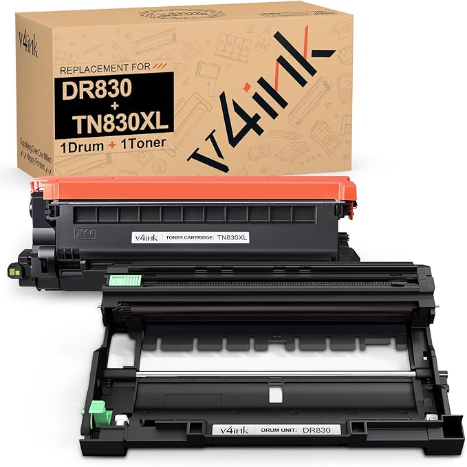 v4ink 2pk Compatible TN830XL DR830 Replacement for Brother TN830 TN830XL Toner Cartridge DR830 Drum Combo Set for Brother DCP-L2640DW HL-L2400D HL-L2405W HL-L2460DW HL-L2480DW MFC-L2820DW Printer