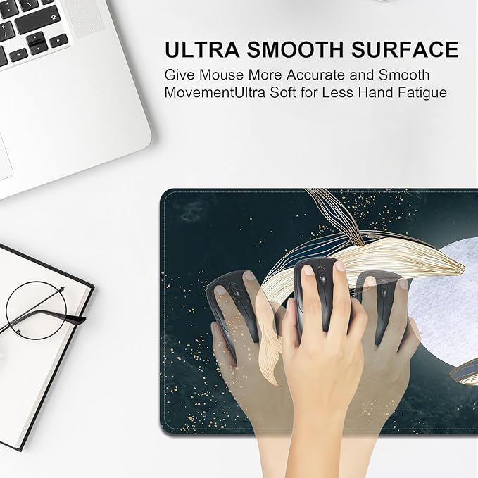 Large Desk Mat, Desk Matt for Desktop, Computer Gaming Mouse Pads, Anti-Slip Rubber Base, Stitched Edges Soft Mat for Desktop Office Home 31.5 x 11.8 Inches (Dreamy Whale)