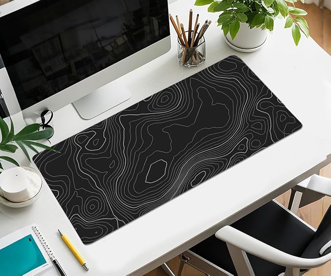 Large Mouse Pad, Extended Mouse Pad Black Desk Pad Easy Typing for Typing Office Game - Topographic Contour