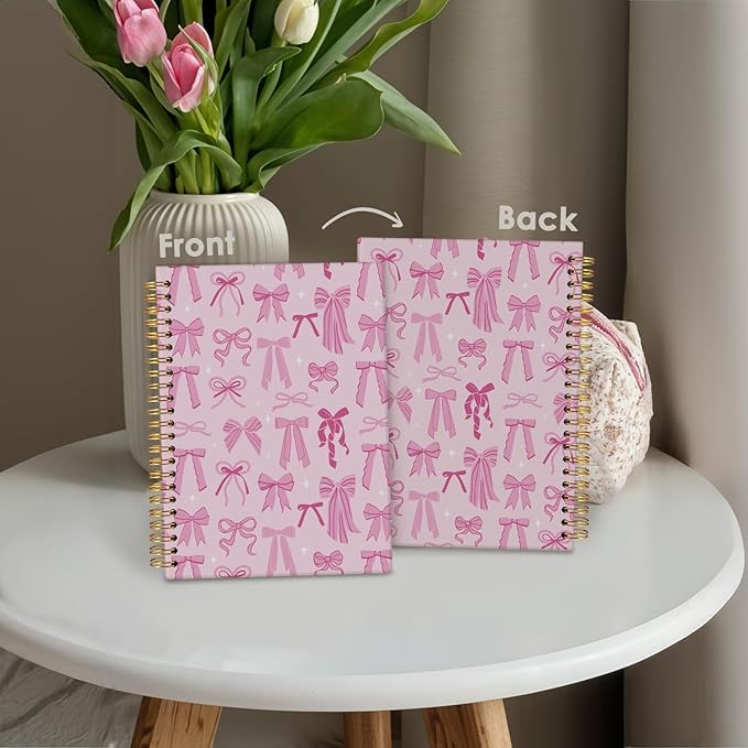Pink Cute Notebook, Girly Preppy Trendy Coquette Pink Bow Journal, Aesthetic Notebooks for Women, Hardcover Notebooks 5.5x8.3