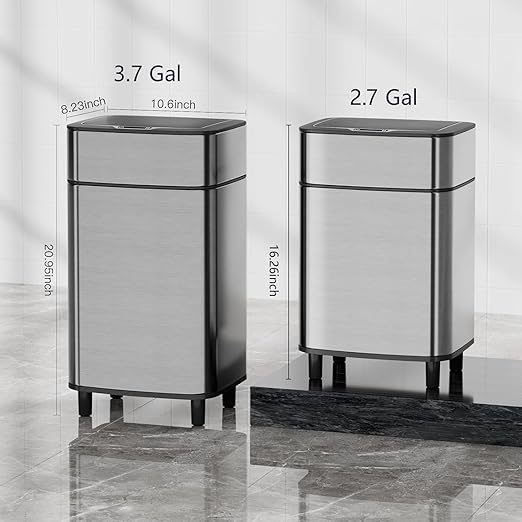 Motion Sensor Kitchen 2.7 Gallon Trash Can, 10 Liter Automatic Touchless Bathroom Waste Bin, Stainless Steel & Dog Proof Design Bedroom Essentials
