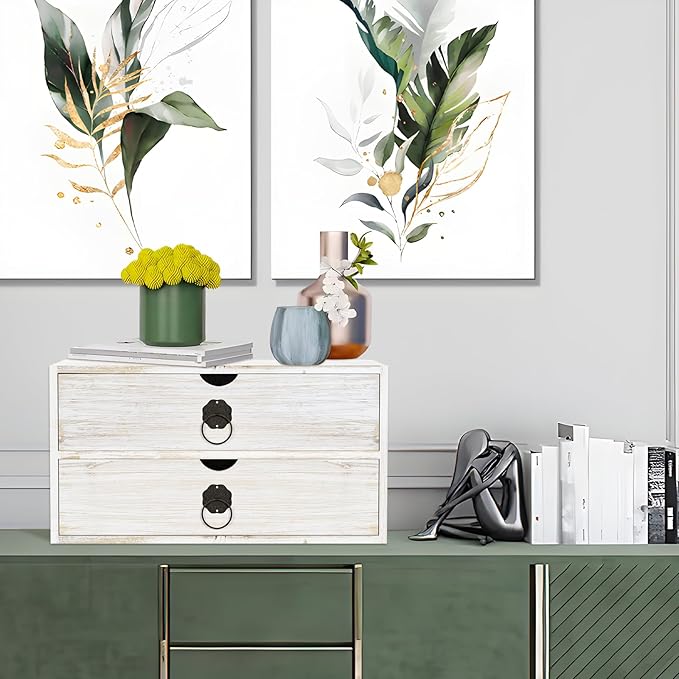 Wood Desk Organizer, White Wooden Desktop Organizer with Drawer, Tabletop Storage Organization Box for Countertop, Home Office Supplies, Bills (2 Drawer)