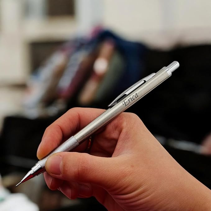 Custom Engraved Mechanical Pencil Set – Personalized 0.7mm & 2.0mm Refillable Drafting Tools – Gift for Architects, Engineers, Students, Designers, Graduation (Chrome Pen Engraved)