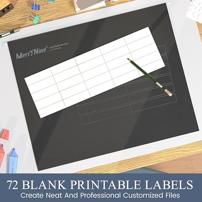 Merrynine Hanging File Folders Letter Size 72pcs, Paper Filing Cabinet Folders Organizer with 1/5-Cut Tabs and Inserts, Suspension File Organizers for Office School Home Hospital, Black