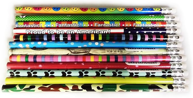 SKKSTATIONERY Assorted Colorful Pencils, Wooden Pencil with Eraser, Pencil Assortment, Novelty Pencils, Awards & Incentives, No.2 HB, Back to school, 12 Assorted Colors 144/box.