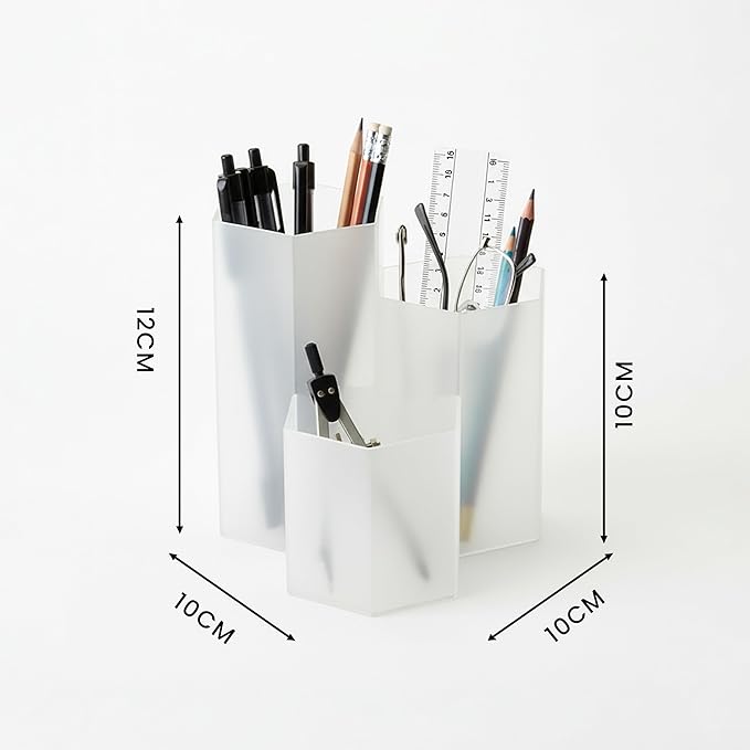 Clear Pencil Holder for Desk | 3 Compartment Organizer Desk Cute Pen Holder | Hexagonal Shape Pencil Cups for Classroom, Offices, Teacher Desks | Multipurpose Make up Organizers and Storage Accessory