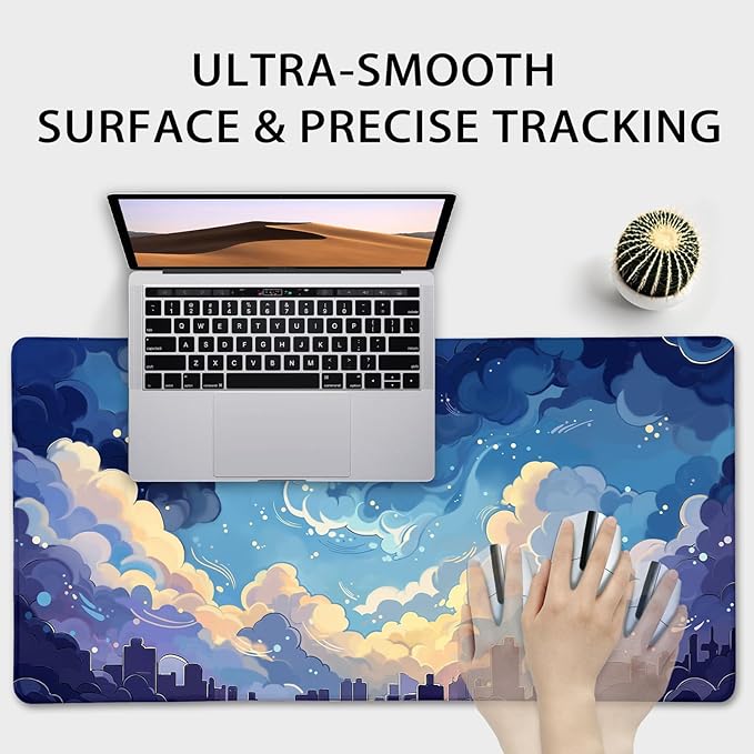 Blue Nebula Aesthetic Large Gaming Mouse Pad 31.5"x15.7"｜XXL Desk Mat, Non-Slip Rubber Base & Stitched Edges - Extended Waterproof Mousepad for PC/Laptop/Office/Home Decor