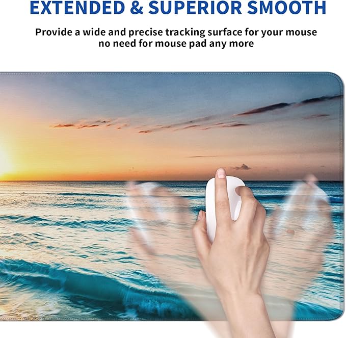 Sunrise Beach Mouse Pad Abstract Sea Mouse Pad 31.5x11.8 Inch Japanese Texture Non-Slip Rubber Base Large Mousepad Stitched Edges Keyboard Mouse Mat Desk Pad for Office and Home