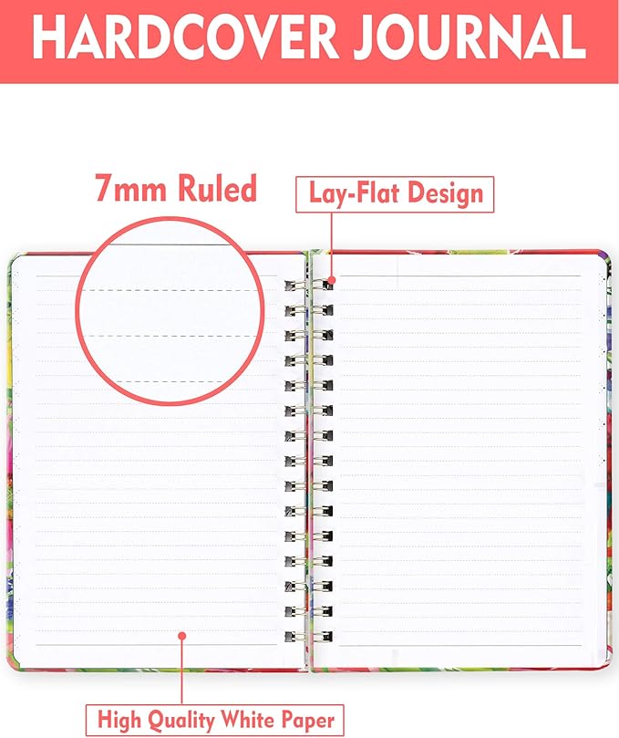Spiral Journal Notebook for Women, Hardcover A5 College Ruled Notebook, 120 Pages, Thick Paper, Cute Lined Journal for School, Office & Work, 6 x 8.4 in(Colorful Wildflower Flower)