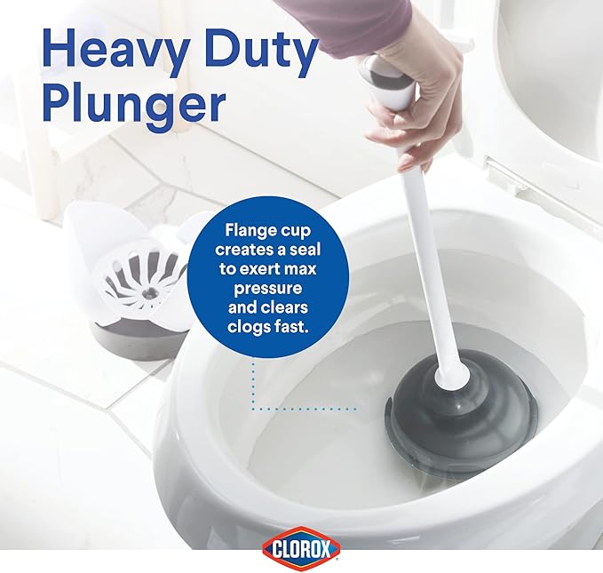Clorox Toilet Plunger with Hideaway Caddy, Set of 2 – for Bathroom Organization and Storage, Bathroom Accessories, Toilet Unclogger, with Holder, White