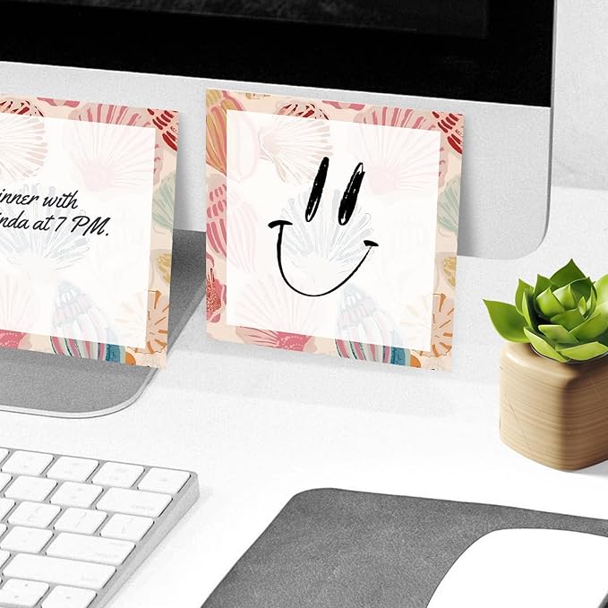 Sticky Notes, 2 Pads, 3x3 inches, Cute Colorful Fun Self-Stick Note Pads, Easy Post, Strong Adhesive Notepad Pink Seashells