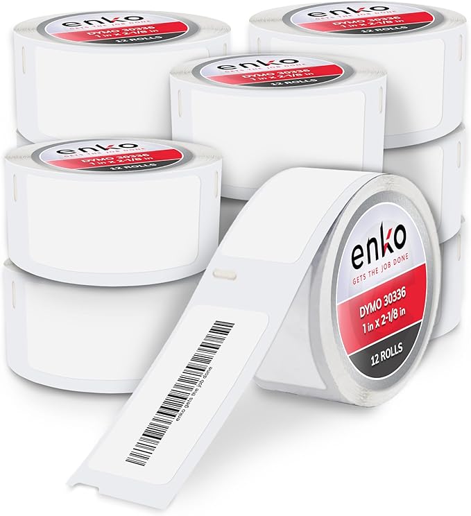 enKo Compatible for Dymo 30336 Labels (1 x 2-1/8 inches) - 12 Rolls, 6000 Labels for Dymo LabelWriter 450 Turbo Printer and 4XL - Direct Thermal Address, Shipping and Barcode Label