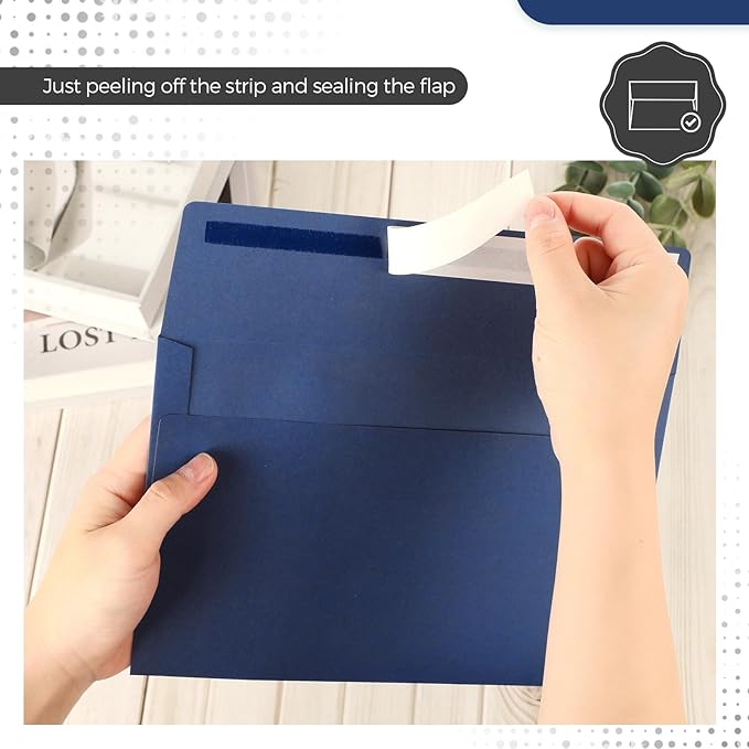 Harloon 100 Pcs A9 Envelopes 5.75 x 8.75 Inch Self Adhesive Wedding Invitation Envelopes Paper Greeting Card Envelopes for Photos Documents Letters Announcements Baby Shower Office (Navy Blue)