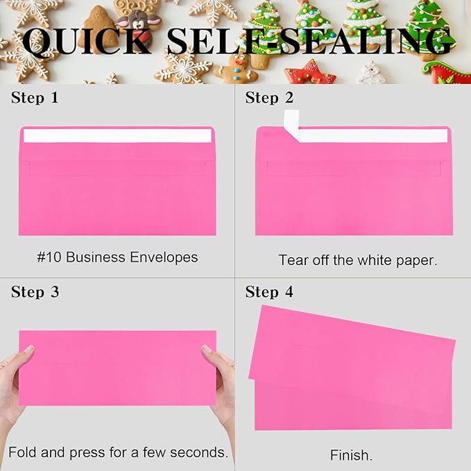 100 Pack Rose #10 Business Envelopes, Standard Envelopes Self Seal, 4 1/8 x 9 1/2 Inch Letter Size Business Mailing Envelopes for Checks Invoices Statements Baby Shower Wedding Birthday
