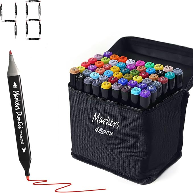 wyewye Alcohol Markers set 48 colors,Dual Tip Art Marker Permanent Alcohol Pen for Kids,Drawing Art Markers for Adults, Painting Marker for Drawing Journal Note Doodle,Sketch Pen for Artists
