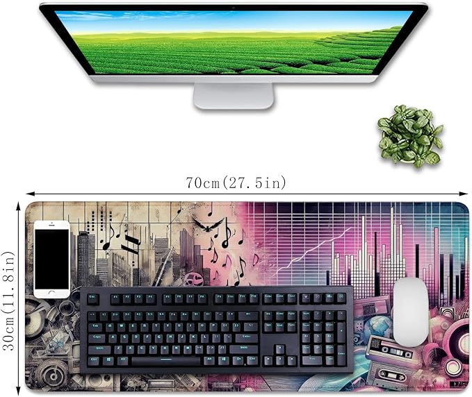 Music Theme Mouse Pad Desk Mat,Desk Mat for Keyboard and Mouse,Large Gaming Mouse Pad,Desktop Mat, Big Mousepad with Stitched Edge Non-Slip Rubber Base for Work Study (27.5X11.8 in)