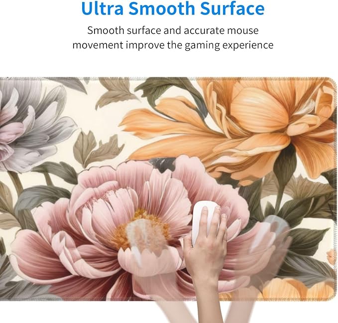 Gaming Mouse Pad, Large Non-Slip Rubber Base Mousepad, Keyboard Mouse Mat, Desk Pad with Stitched Edges, 31.5x11.8inch, Bloom