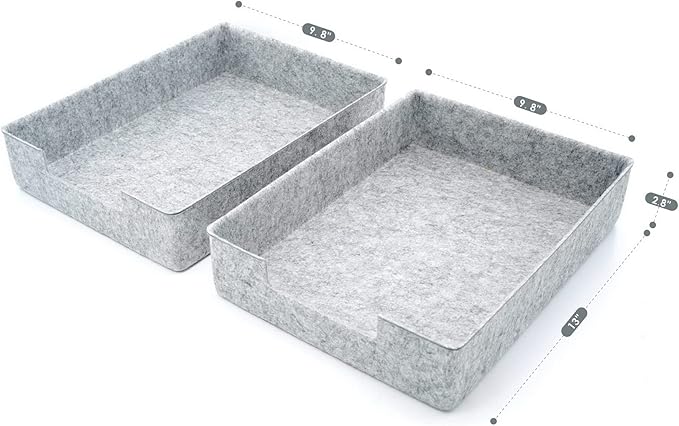 Welaxy Desk Drawer Organizer Letter Trays Felt Document File Papers Magazines Storage Sorting Box Soft Sturdy 2-piece office home fall gift solution (Light Grey)