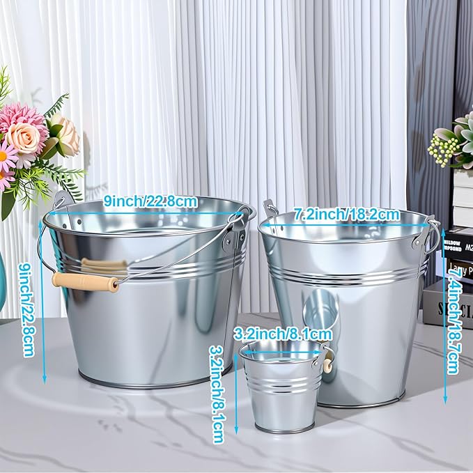 Zopeal 6 Pcs Large Metal Bucket Beer Bucket Galvanized Steel Pail with Handle for Gifts Basket Ice Candy Party (3.5 x 3 x 2.3 Inch,Silver)