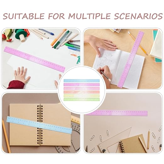 PRETYZOOM 12Pcs School Ruler with Centimeters and Inches - Flexible Plastic Rulers for Students Measuring Drawing Tools