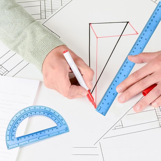 8pcs 6in Plastic Protractor with 12in Plastic Ruler Set,Clear Protractor Clear Ruler Math Geometry Protractor Ruler Set Student Classroom Protractor with Ruler,Transparent Protractor for School