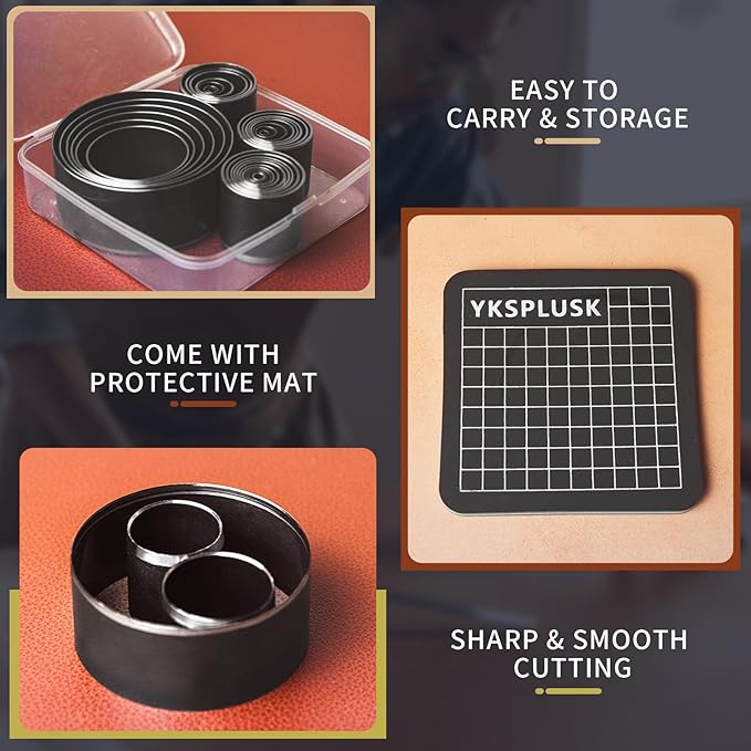 Leather Circle Cutter Tool Set, 31 Pieces Circle Punch Tools 1-25mm 30 35 40 45 50 55mm, High Carbon Steel Round Leather Cutting Dies - Hole Punch Tool Kit for DIY Crafts