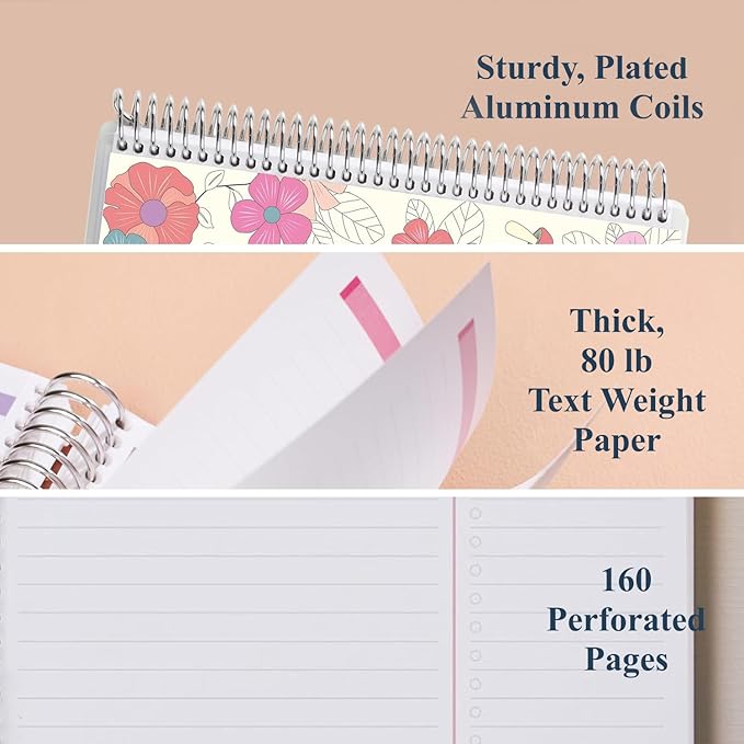 Erin Condren 8.5" X 11" Spiral Bound Productivity Notebook, Groovy Blooms, Functional 160 Lined Page and 80Lb Thick Paper Spiral Notebook, Stickers Included