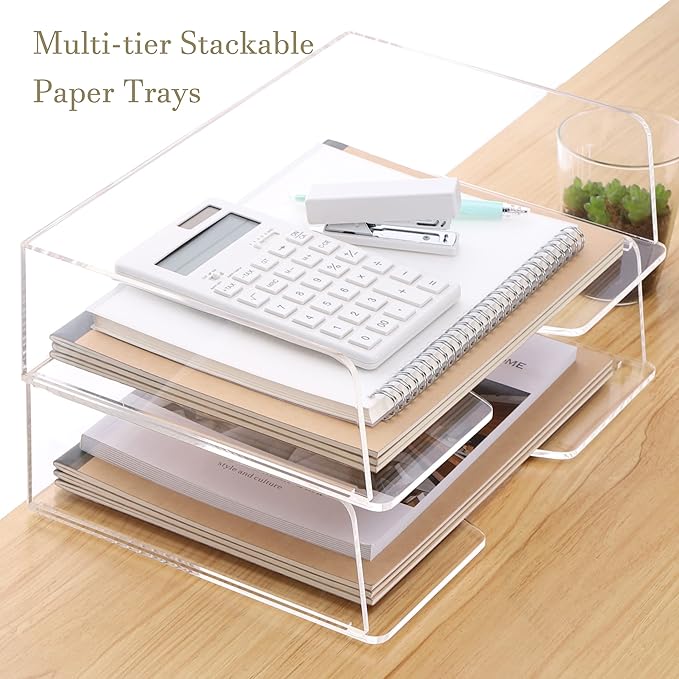 Acrylic Paper Tray Desk Organizers and Office Suplies Document Storage Enlarged Letter Tray Clear Paper Organizer (Large Horizontal)…