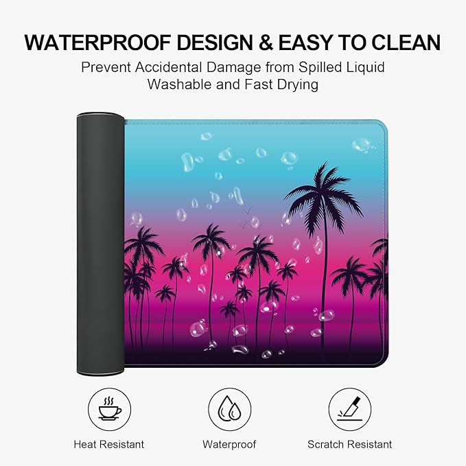 Large Desk Mat, Desk Matt for Desktop, Computer Gaming Mouse Pads, Anti-Slip Rubber Base, Stitched Edges Soft Mat for Desktop Office Home 31.5 x 11.8 Inches (Neon Palm)