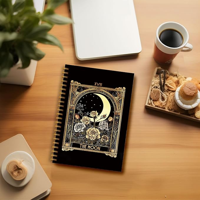 Guymn the Moon Tarot Journal Notebook, Mystical Witchy Celestial Journal, Witchy Gifts for Women, Witch Aesthetic Hardcover Spiral Notebooks 5.5x8.3 Inch