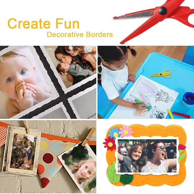 UCEC Craft Scissors - Decorative Edge, 6 Pack Extended Pattern Scissors with Different Designs, Fun for Kids, Teachers, Crafts, Scrapbooking, DIY Photos, Album