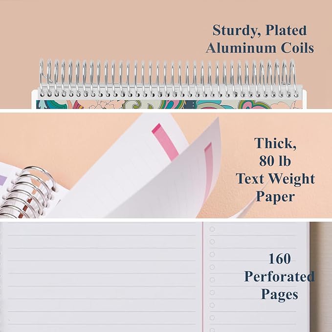 Erin Condren 8.5" X 11" Spiral Bound Productivity Notebook, Playful Paisley, Functional 160 Lined Page and 80Lb Thick Paper Spiral Notebook, Stickers Included