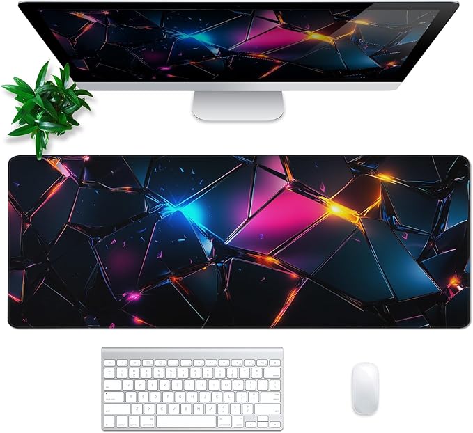Stylish Geometric Mouse Pad Abstract Black Mouse Pad 31.5x11.8 Inch Geometric Texture Non-Slip Rubber Base Large Mousepad Stitched Edges Keyboard Mouse Mat Desk Pad for Office and Home