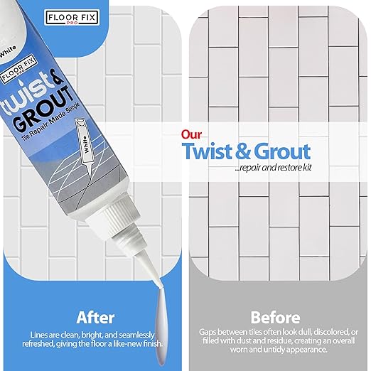 Floor-Fix Pro - Twist & Grout Repair Kit - Premixed & Waterproof Fast Tile Grout Reviver - Bathroom, Shower, Kitchen (White, 8.8 Fl Oz)