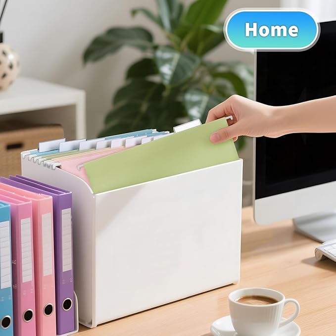 25-Pack Pastel Hanging File Folders, Letter Size (8.5"x11") with 1/5-Cut Tabs,25 Transparent Label Cards, 25 Sticker Labels–Home Office & Filing Cabinets