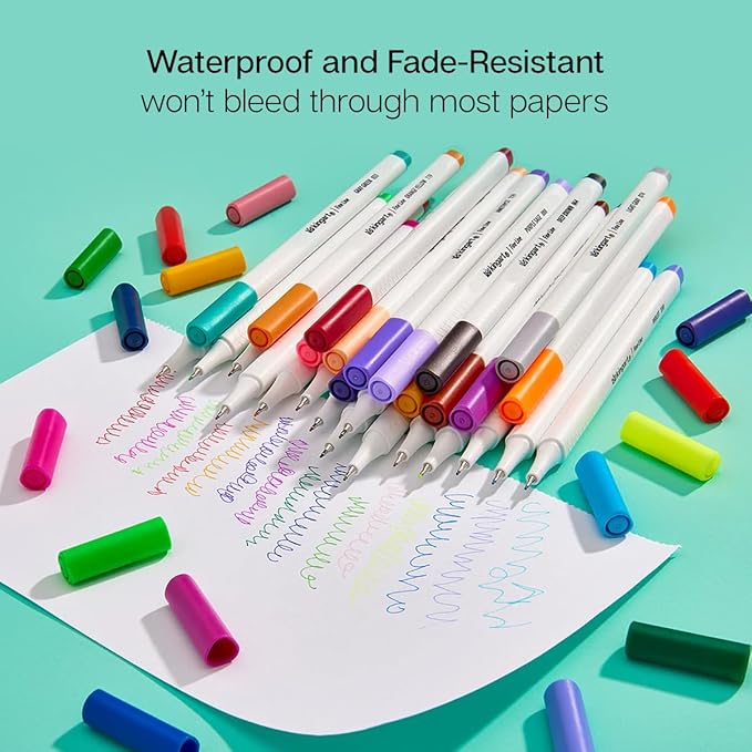 KINGART Studio Fine Line Pens, 24 Colors Set, 0.4mm Ultra Fine Tip for Drawing, Sketching, Journaling, Adult Coloring, & Art Projects, Water-Based Ink, Non-Bleeding.
